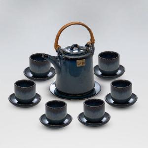 Bộ ấm chén cao đề bon quai mây xanh