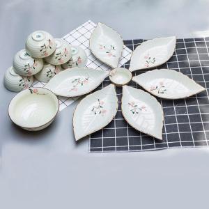 Bộ bát đĩa Bát Tràng men kem đào hồng 6 người ăn mẫu 02