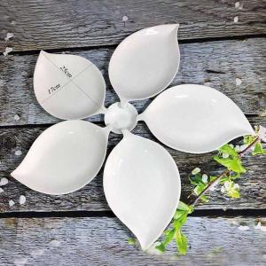 Bộ đĩa Bát Tràng men trắng lá xoài 5 cánh trang trí