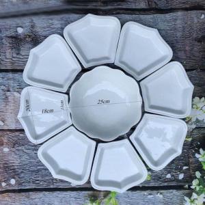 Bộ đĩa cánh hoa mặt trời men trắng trơn 10 người ăn