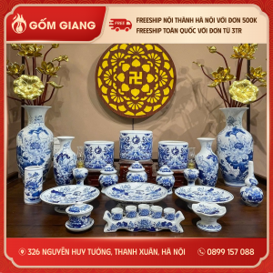 Bộ đồ thờ men lam - Lam Long Cát Tường Ban Thờ 1m75