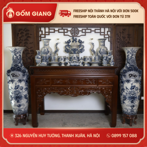 Bộ đồ thờ men rạn xanh đắp nổi họa tiết rồng Rồng cao cấp