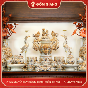Bộ đồ thờ men rạn vẽ vàng 24k