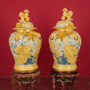 Chóe Công Danh Phú Quý 60L Men Rạn Dát Vàng Bát Tràng