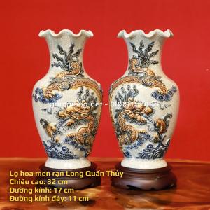 Lọ hoa miệng lượn men rạn đắp nổi Bát Tràng - H32